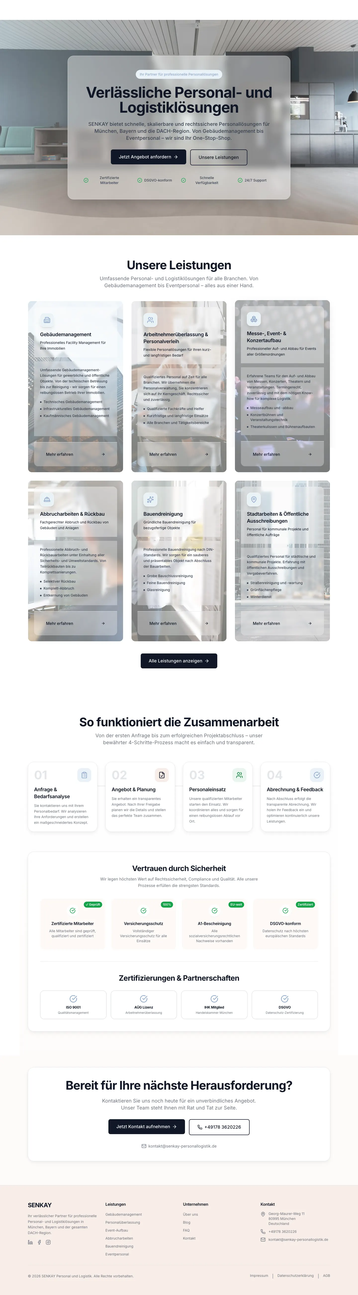 Bildschirmfoto der Startseite von SENKAY Personal­logistik.